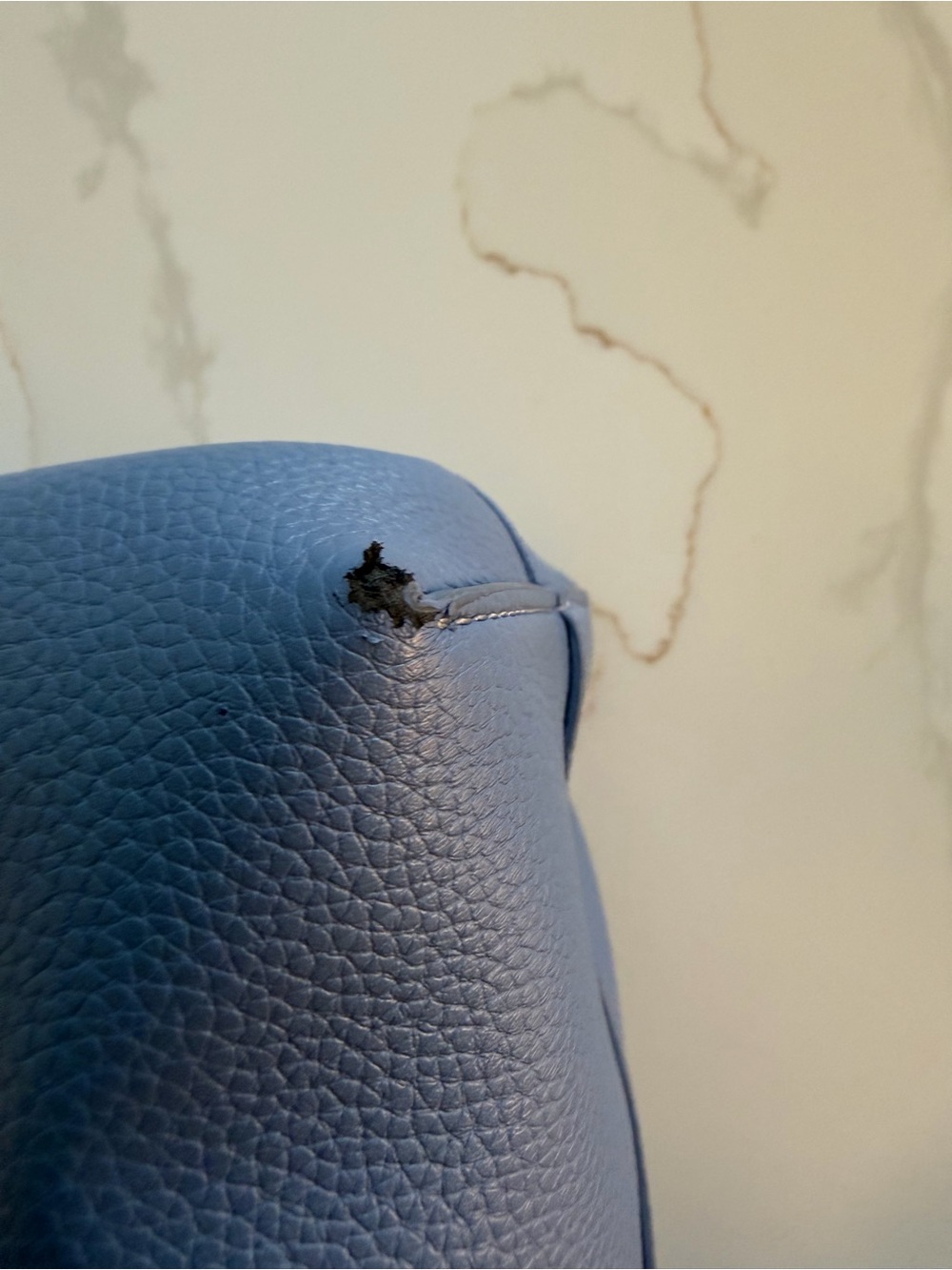 Emporio Armani Dusty Blue Pebbled Leather Tote - Picture 8 of 11